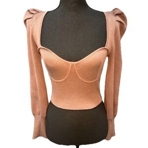 Say What Crop Sweater Long Sleeve Corset Ribbed Pullover Rose Taupe Size Large
